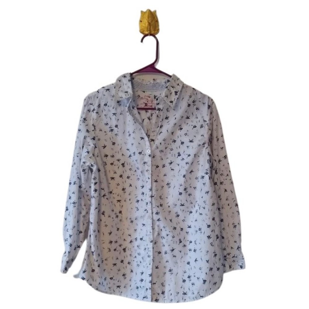 Avenue | Blue/White Floral Cotton Long-Sleeved Button-Down Shirt Sz 14/16